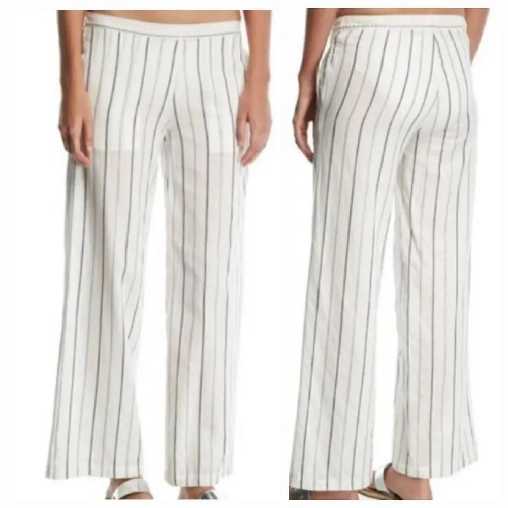 🔹️Onia Cream & Silver Metallic Striped Linen Pants w/Pockets